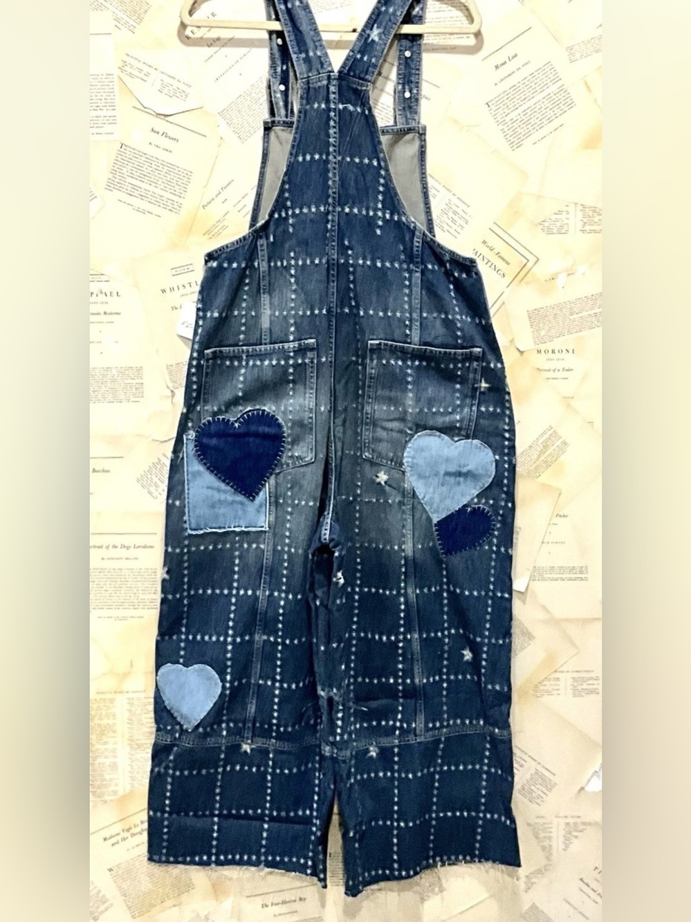Free People We The Free Rambler Novelty Overalls Heart Appliques Denim - Picture 5 of 6